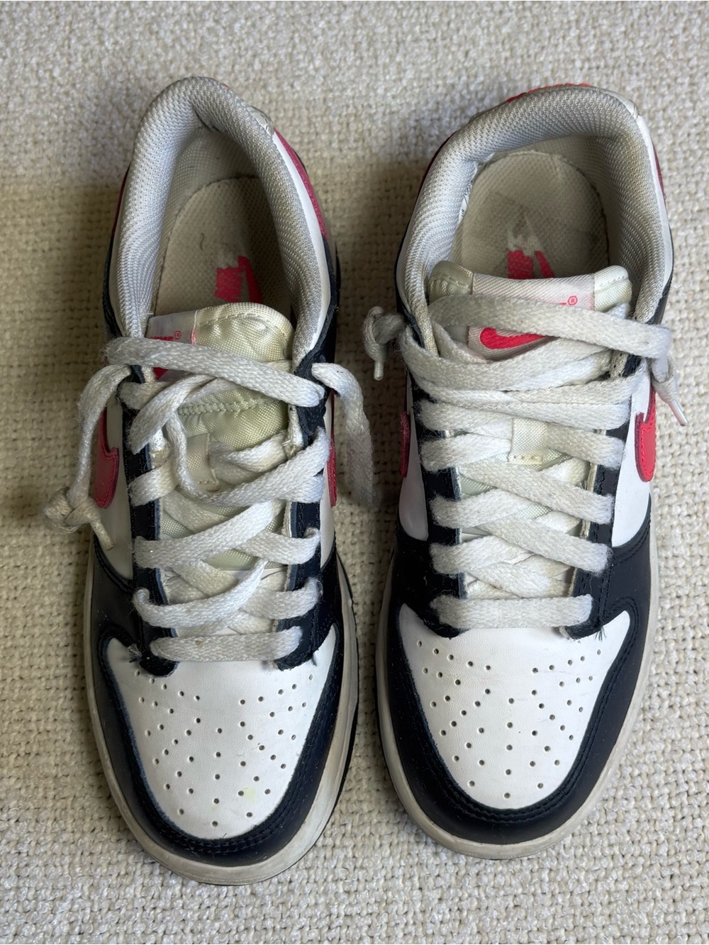 Nike FB9109 White Navy Pink‎ Leather Low Top Kids Sneakers US 5Y Shoes - Picture 2 of 7